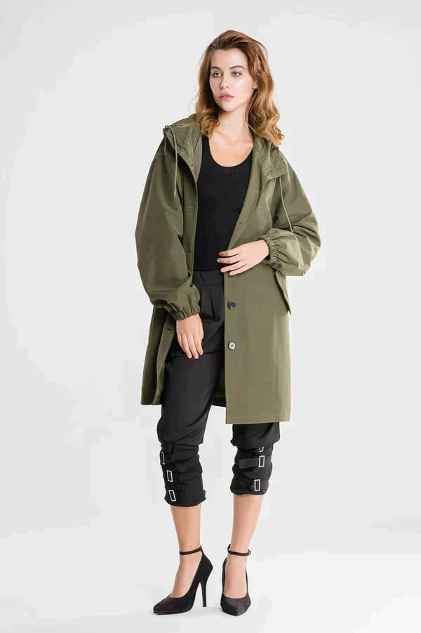 Zeitlose Lange Regenjacke mit Kapuze für Damen