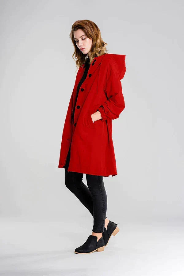 Zeitlose Lange Regenjacke mit Kapuze für Damen