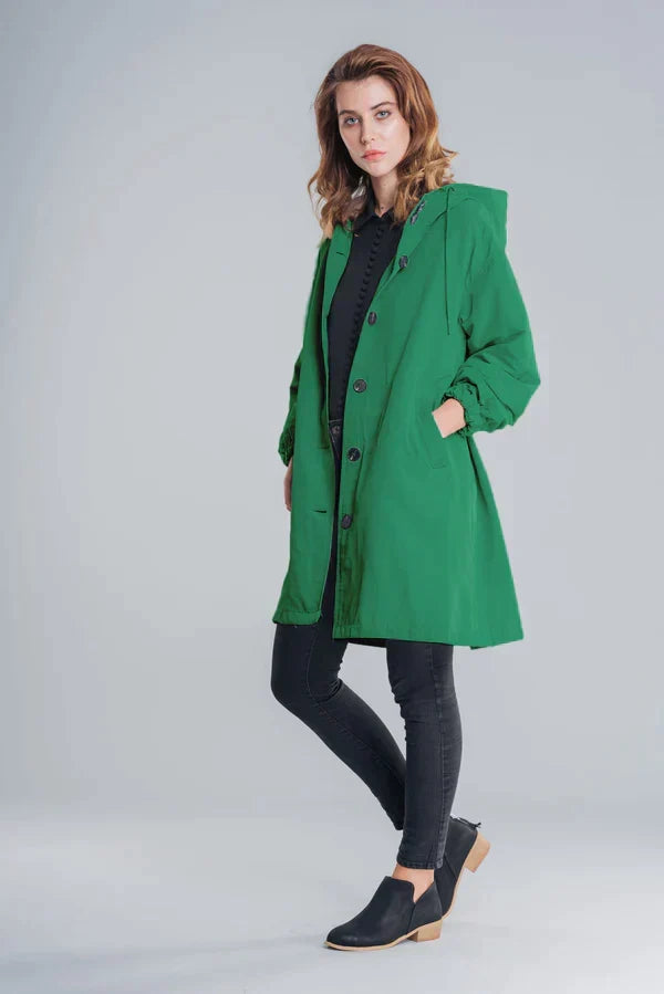 Zeitlose Lange Regenjacke mit Kapuze für Damen
