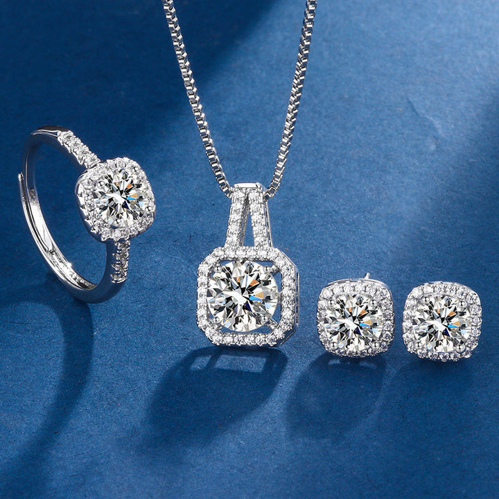 Exklusives Weißgoldfarben Aria Quadrat Strahlendes Schmuckset