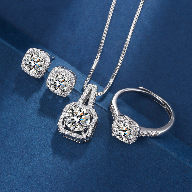 Exklusives Weißgoldfarben Aria Quadrat Strahlendes Schmuckset