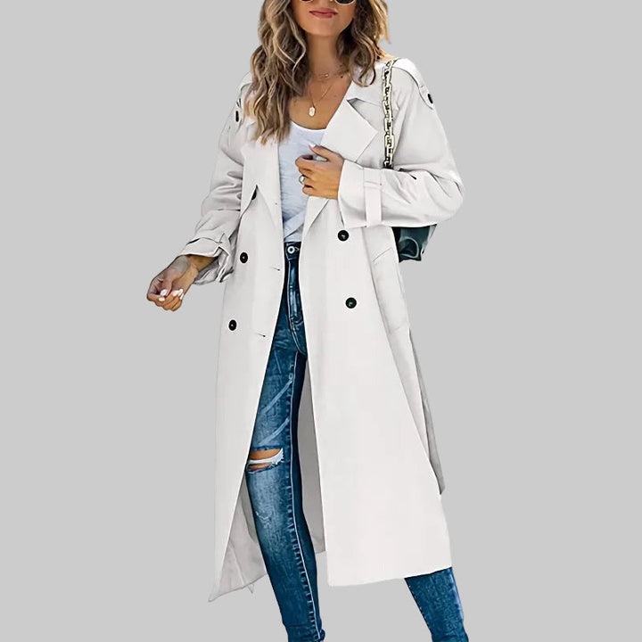 Eleganter Langer Trenchcoat mit Gürtel für Damen