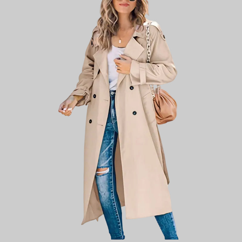 Eleganter Langer Trenchcoat mit Gürtel für Damen