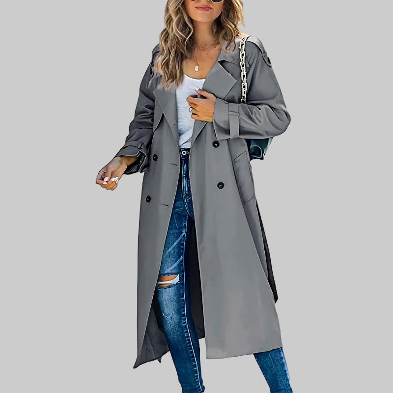 Eleganter Langer Trenchcoat mit Gürtel für Damen