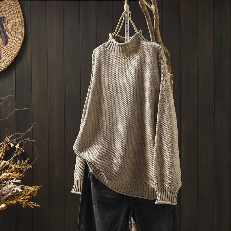 Gemütlicher Strickpullover mit Hohem Kragen für Damen
