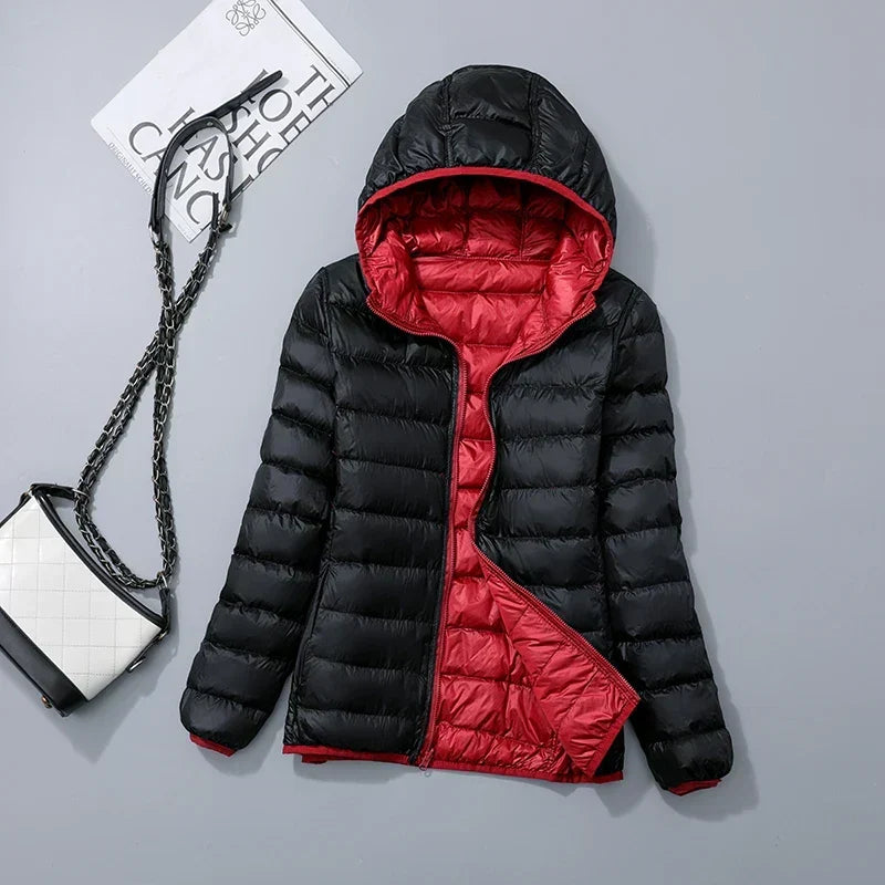 Warme Leichte Daunenjacke mit Kapuze für Damen
