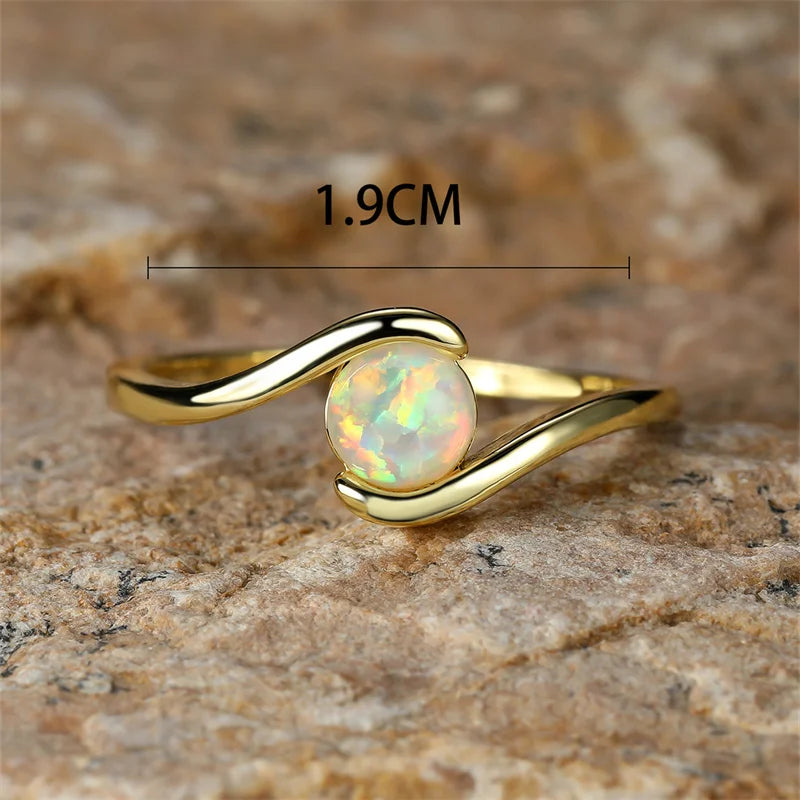 Zeitloser Rundes Regenbogen Weißer Feueropal Ring