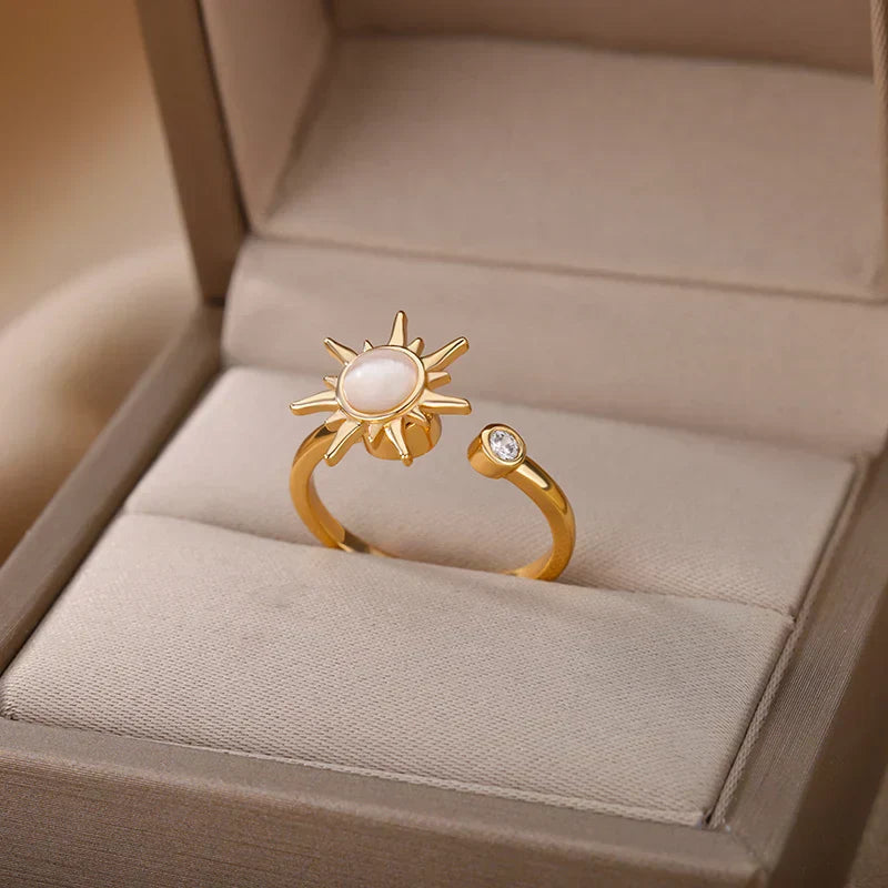 Vintage Edelstahl Drehbarer Sonnenopal Ring
