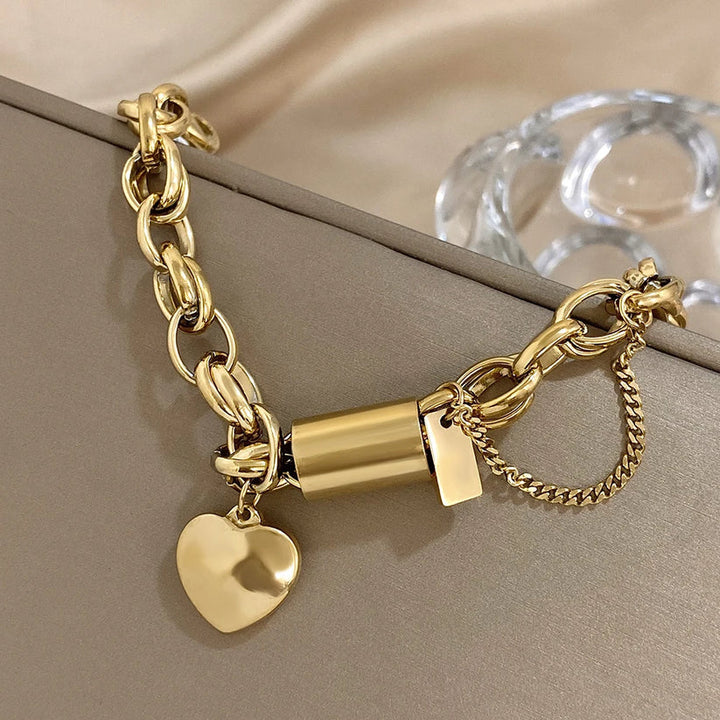 Zeitloses Goldfarbenes Herz Armband, Massiv