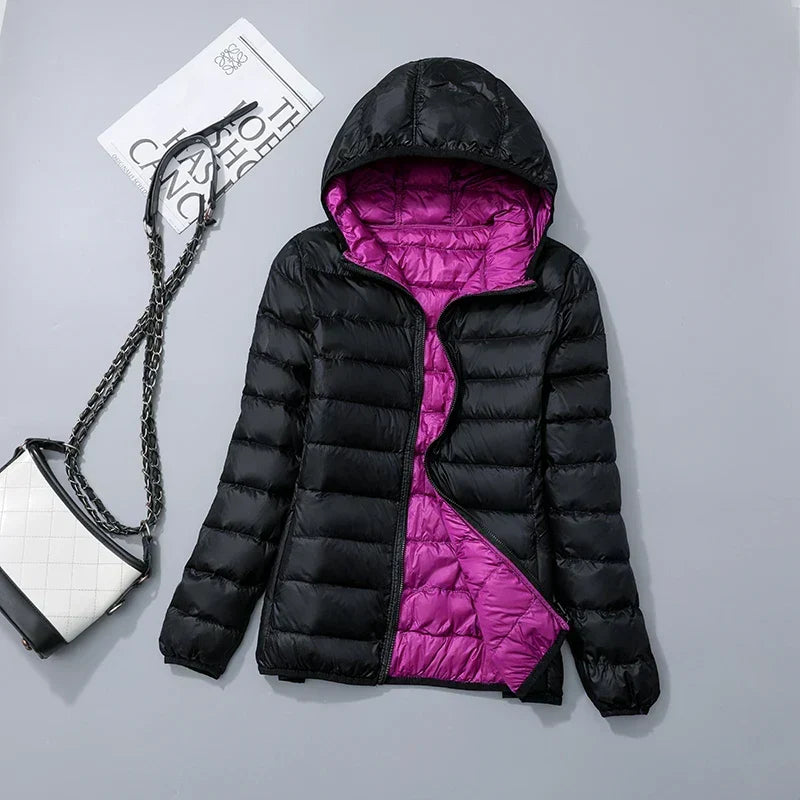 Warme Leichte Daunenjacke mit Kapuze für Damen