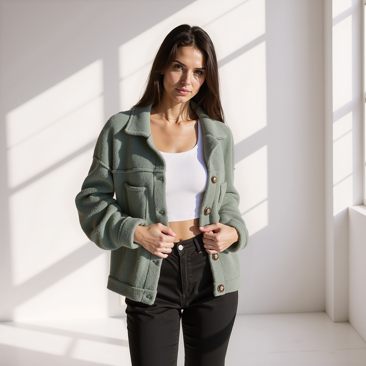 Gemütliche Teddy Fleecejacke mit Knöpfen für Damen
