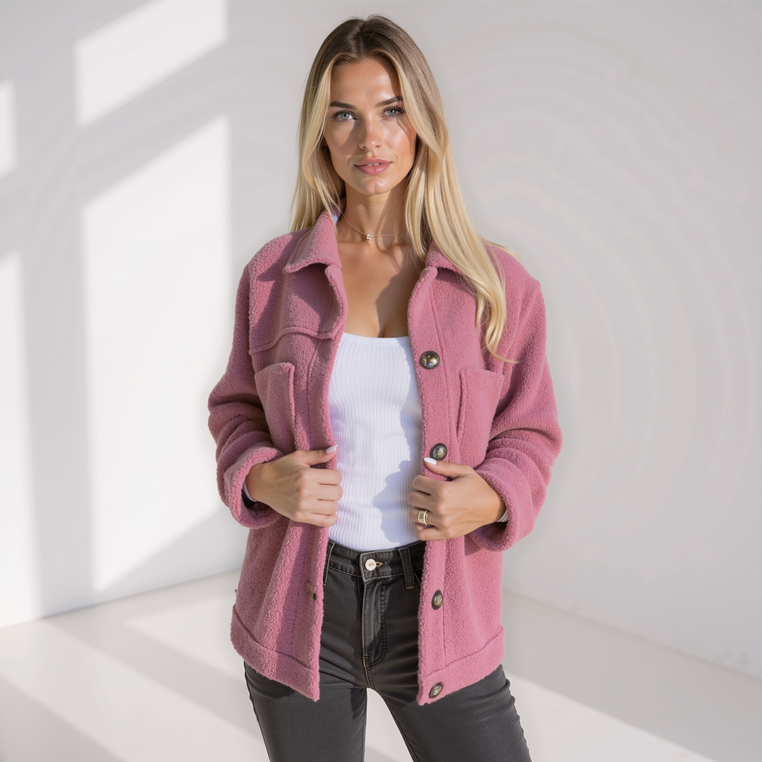 Gemütliche Teddy Fleecejacke mit Knöpfen für Damen