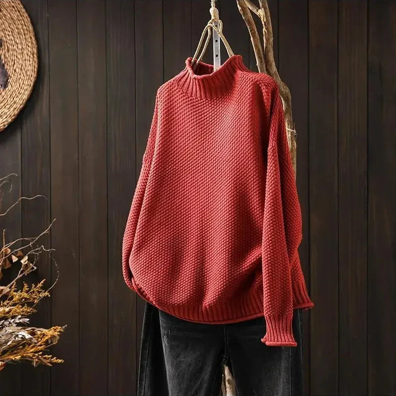 Gemütlicher Strickpullover mit Hohem Kragen für Damen