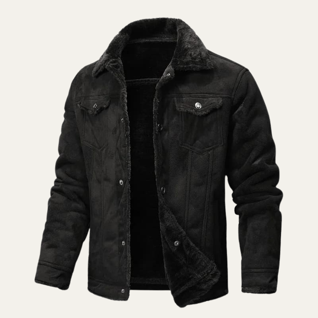 Warme Lederjacke mit Kunstfell für Herren