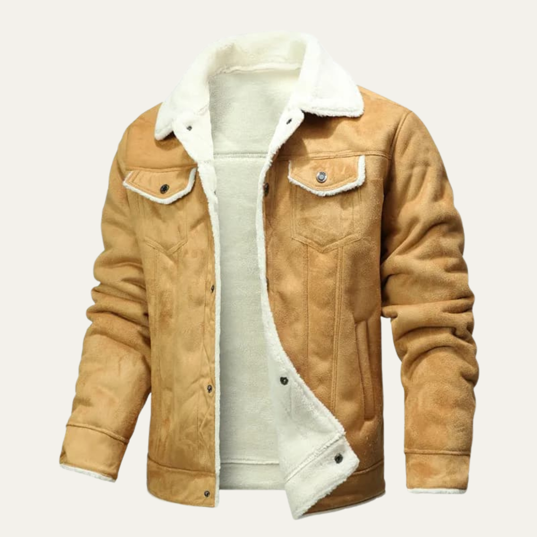 Warme Lederjacke mit Kunstfell für Herren