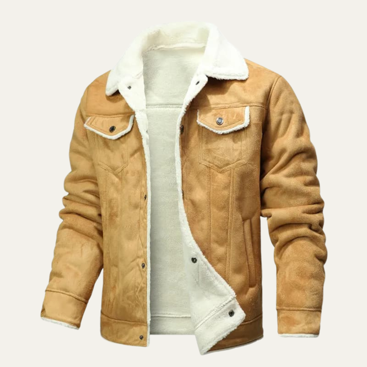 Warme Lederjacke mit Kunstfell für Herren