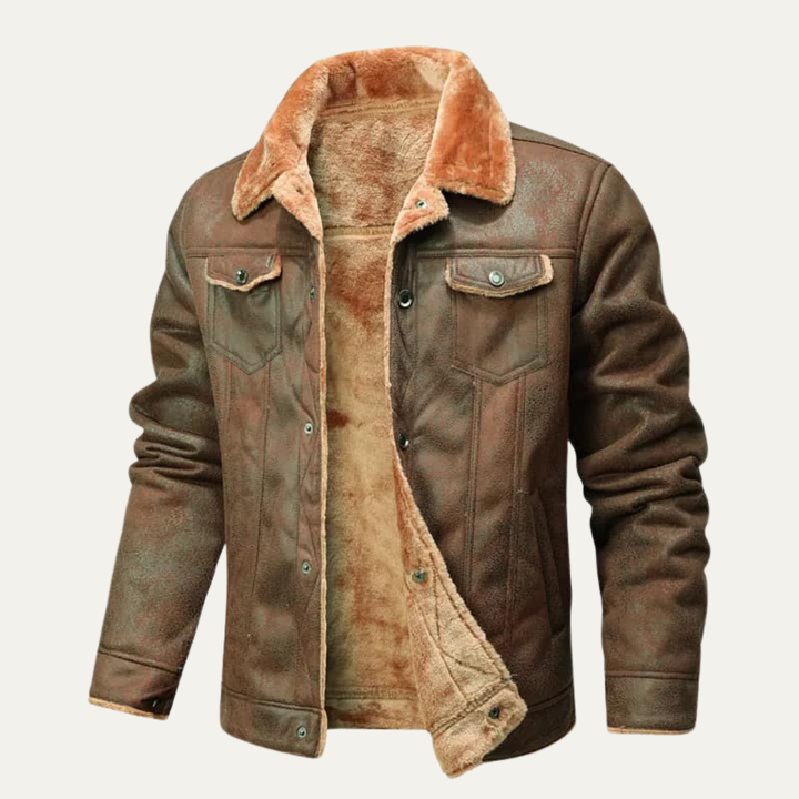 Warme Lederjacke mit Kunstfell für Herren