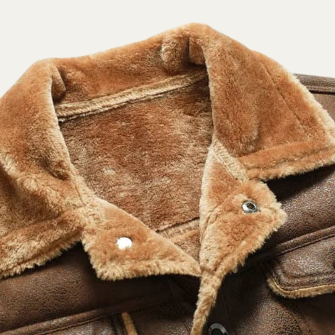 Warme Lederjacke mit Kunstfell für Herren