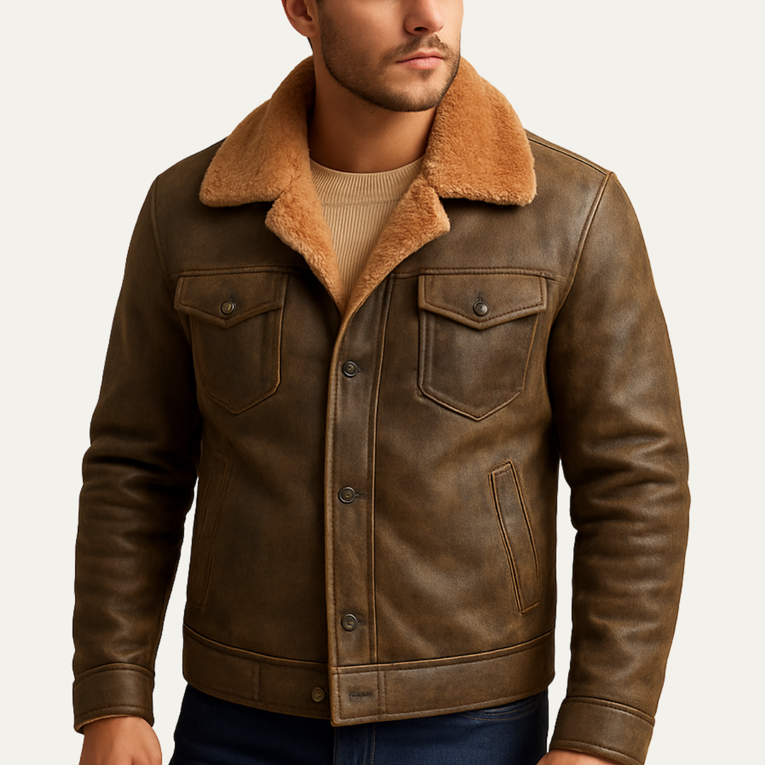 Warme Lederjacke mit Kunstfell für Herren