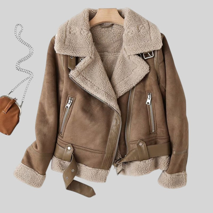 Warme Gefütterte Lederjacke aus Wildleder für Damen