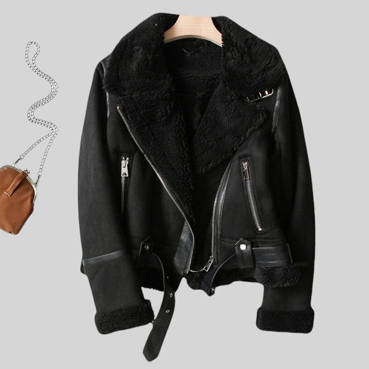 Warme Gefütterte Lederjacke aus Wildleder für Damen