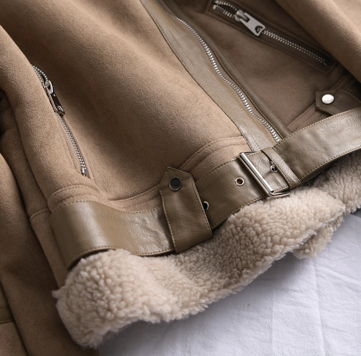 Warme Gefütterte Lederjacke aus Wildleder für Damen
