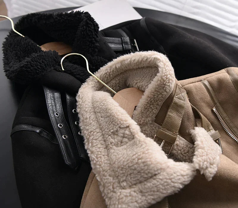 Warme Gefütterte Lederjacke aus Wildleder für Damen