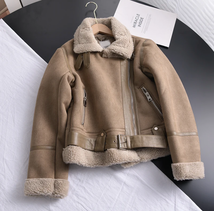 Warme Gefütterte Lederjacke aus Wildleder für Damen