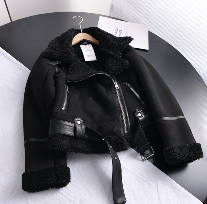 Warme Gefütterte Lederjacke aus Wildleder für Damen