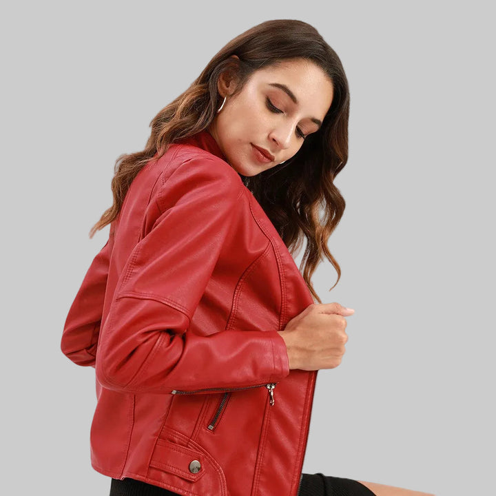 Stilvolle Lederjacke mit Stehkragen und Reissverschluss für Damen
