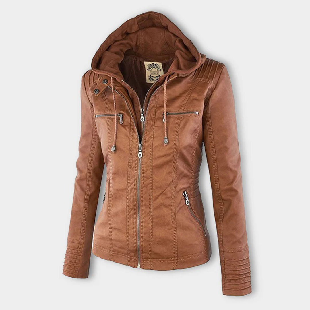 Elegante Lederjacke mit Kapuze für Damen