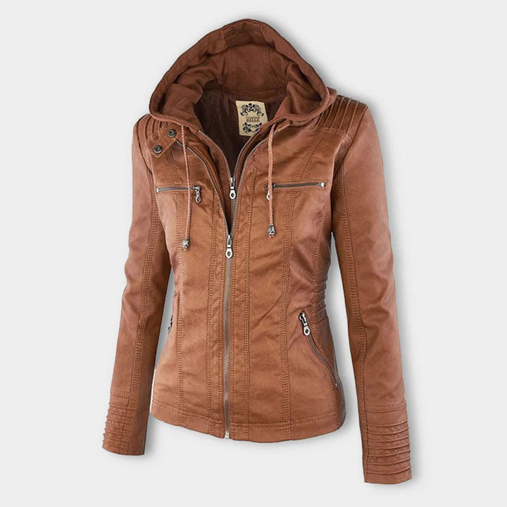 Elegante Lederjacke mit Kapuze für Damen