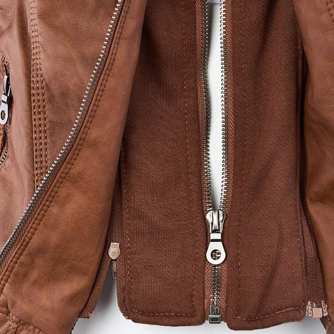 Elegante Lederjacke mit Kapuze für Damen