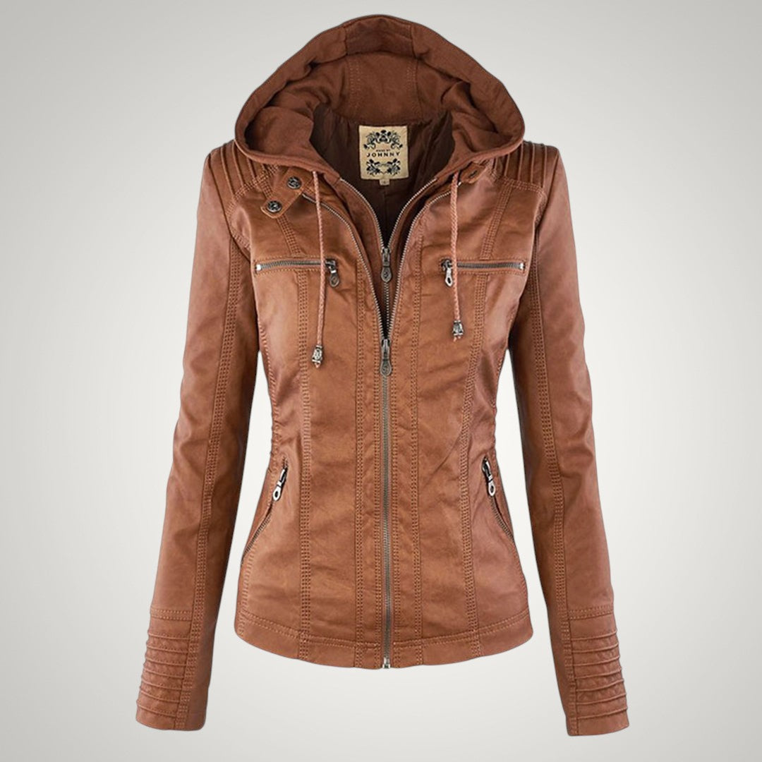 Elegante Lederjacke mit Kapuze für Damen