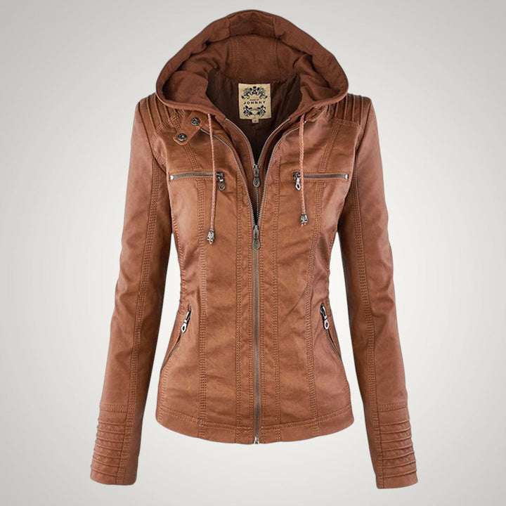 Elegante Lederjacke mit Kapuze für Damen