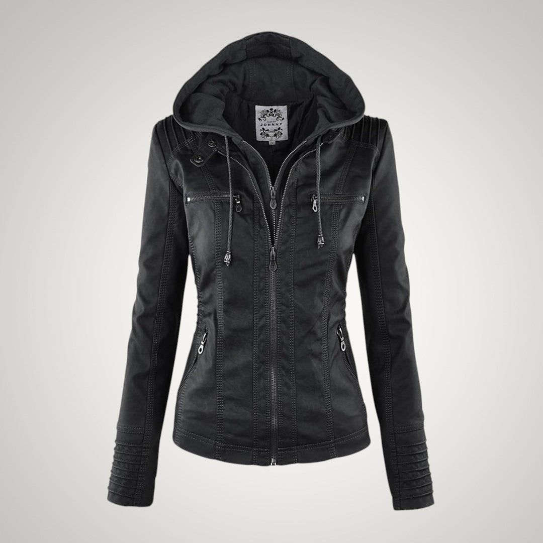 Elegante Lederjacke mit Kapuze für Damen