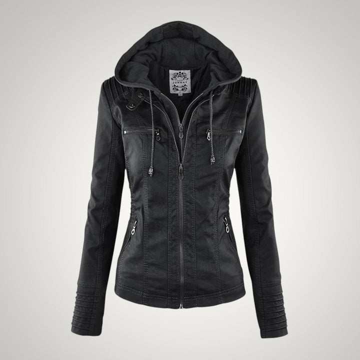 Elegante Lederjacke mit Kapuze für Damen