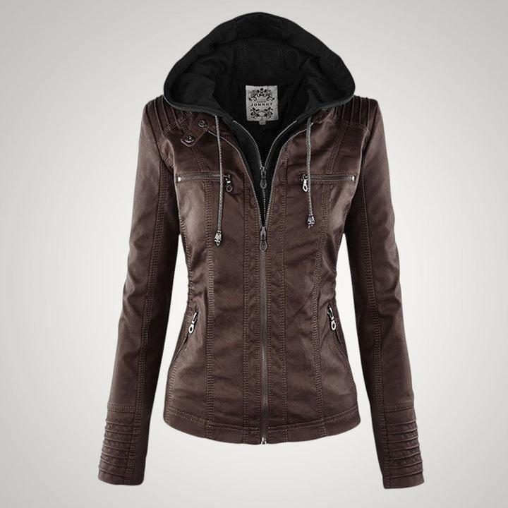 Elegante Lederjacke mit Kapuze für Damen