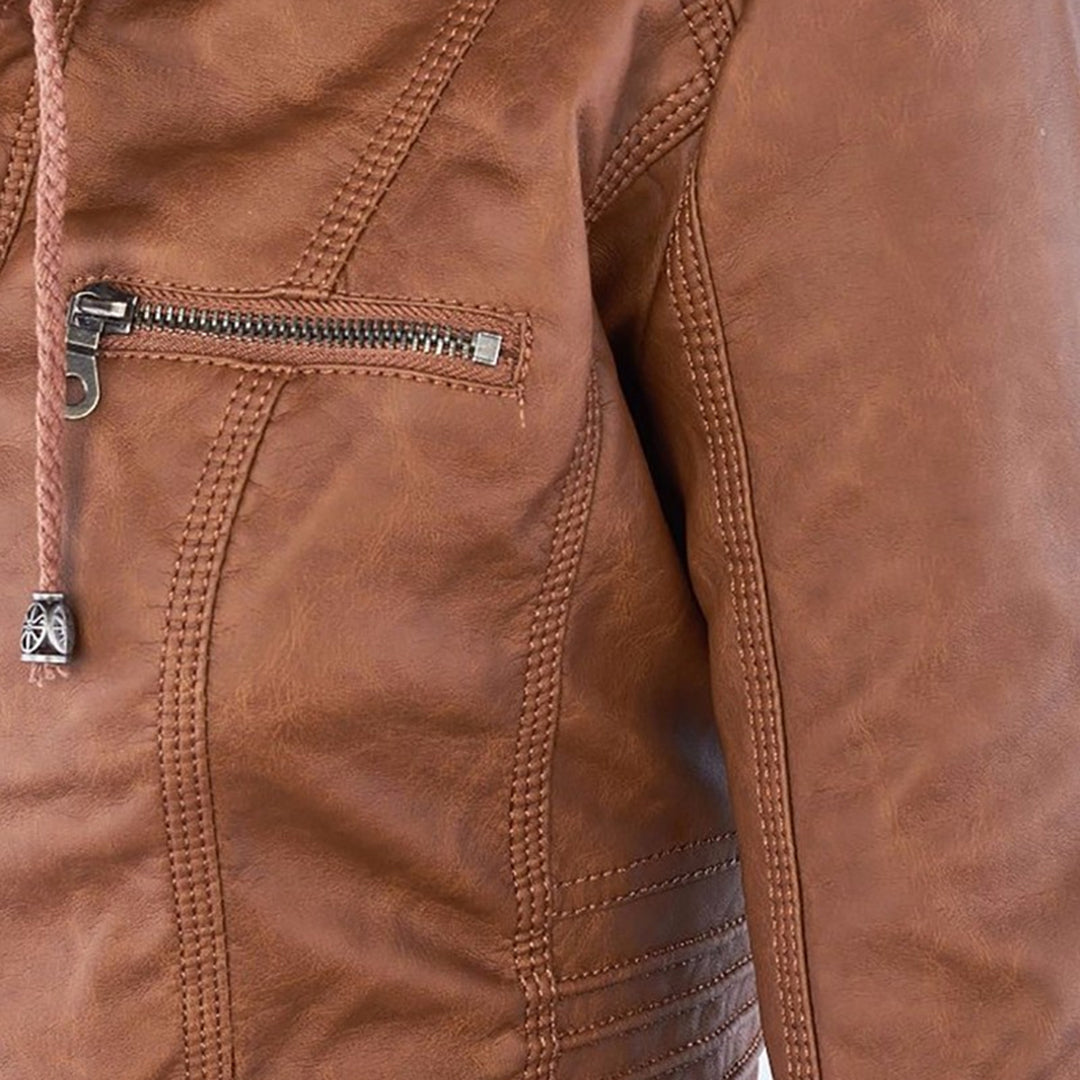 Elegante Lederjacke mit Kapuze für Damen