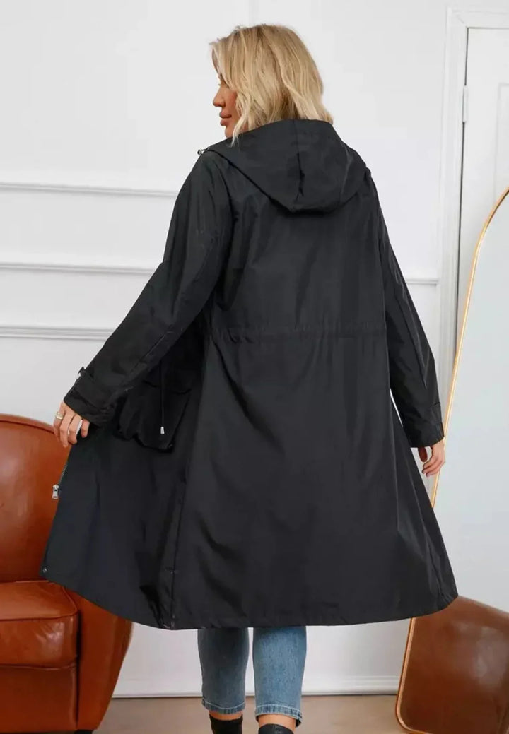 Klassische Lange Gefütterte Regenjacke mit Kapuze für Damen