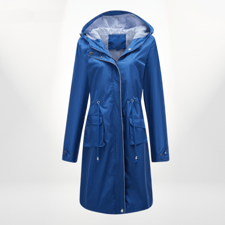 Klassische Lange Gefütterte Regenjacke mit Kapuze für Damen