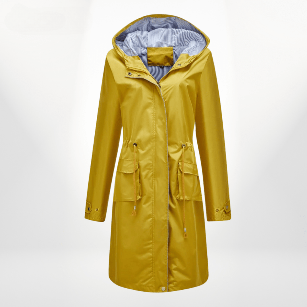 Klassische Lange Gefütterte Regenjacke mit Kapuze für Damen