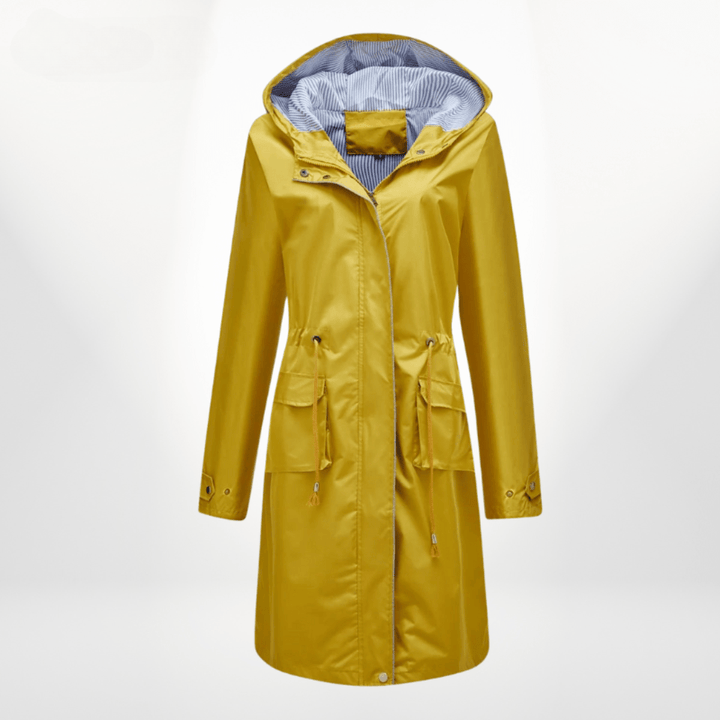 Klassische Lange Gefütterte Regenjacke mit Kapuze für Damen