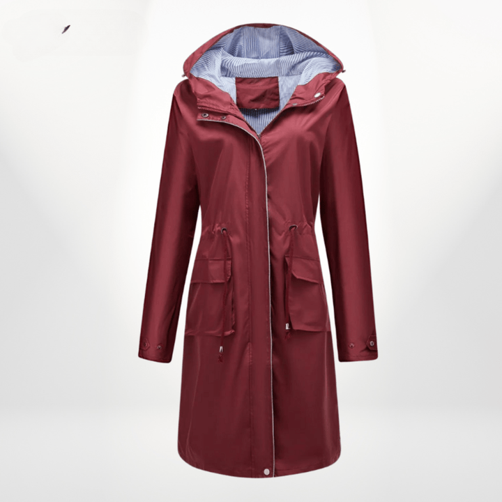 Klassische Lange Gefütterte Regenjacke mit Kapuze für Damen