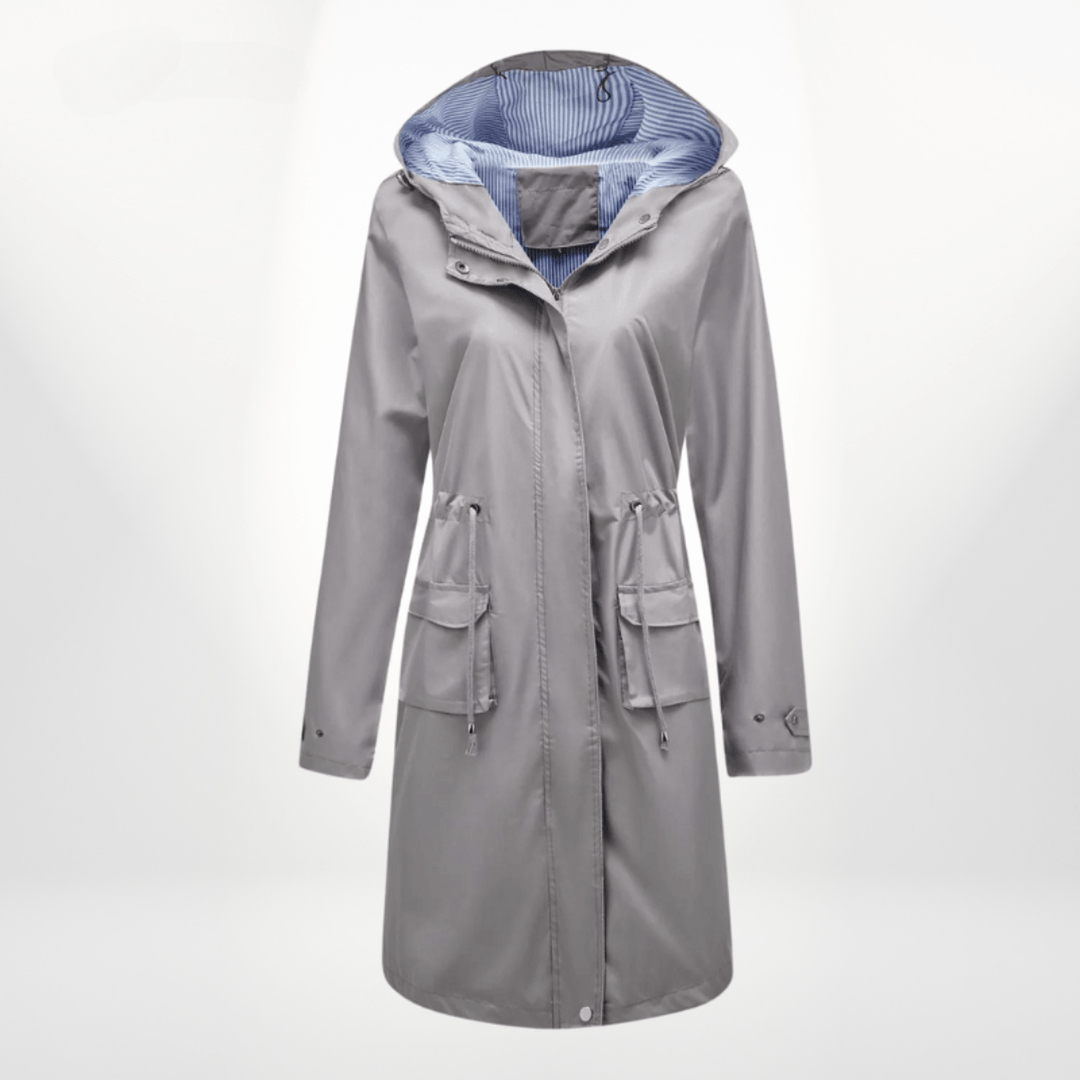 Klassische Lange Gefütterte Regenjacke mit Kapuze für Damen