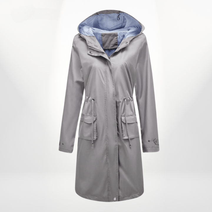 Klassische Lange Gefütterte Regenjacke mit Kapuze für Damen