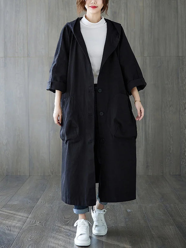 Klassischer Langer Trenchcoat mit Kapuze für Damen