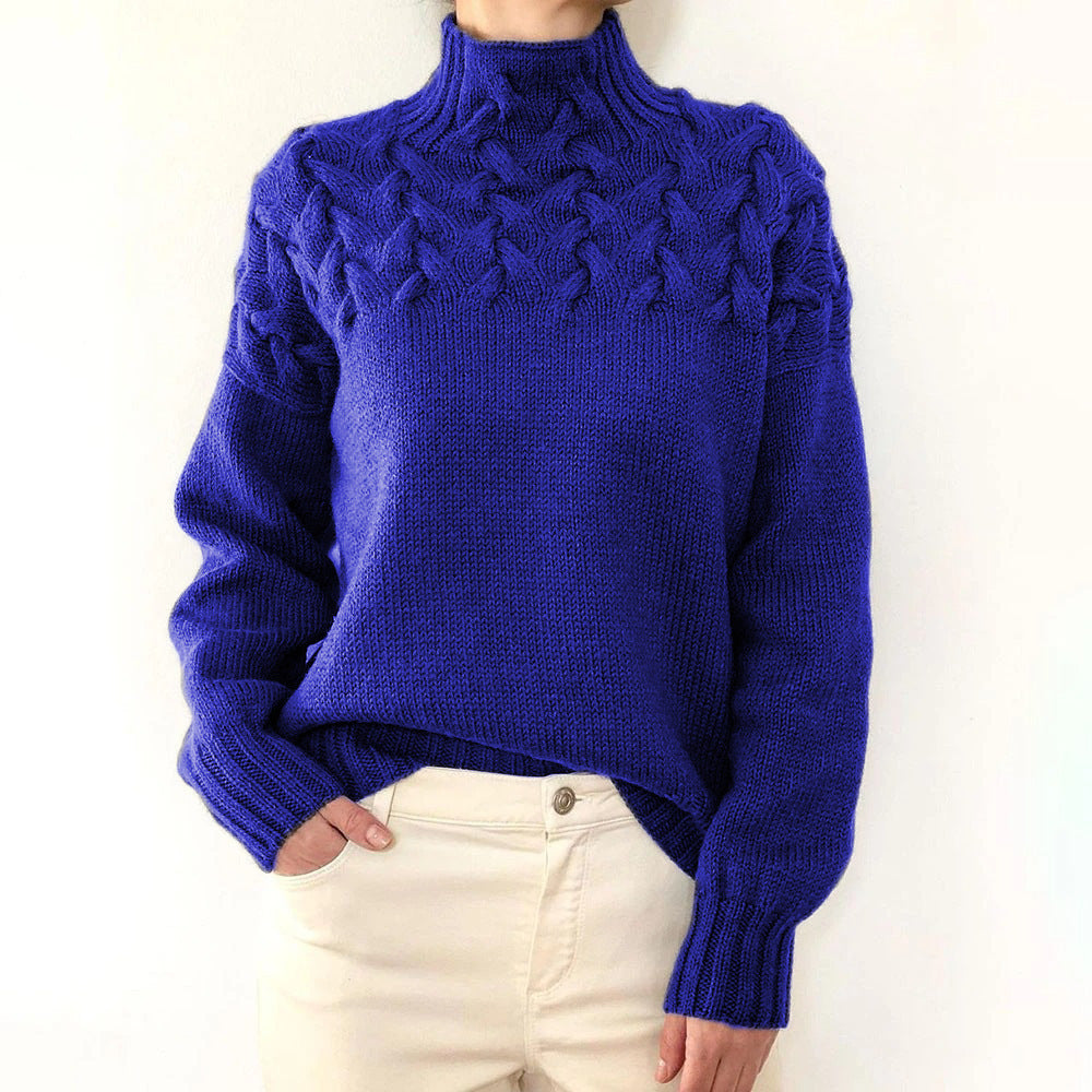 Klassischer Strickpullover mit Rollkragen und Zopfmuster für Damen