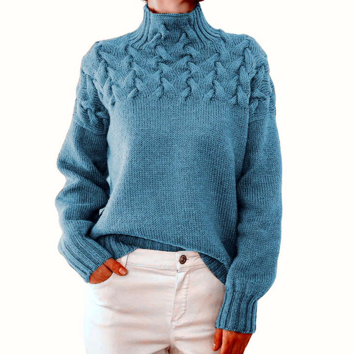 Klassischer Strickpullover mit Rollkragen und Zopfmuster für Damen
