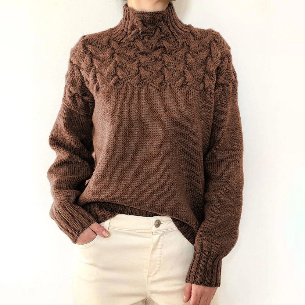 Klassischer Strickpullover mit Rollkragen und Zopfmuster für Damen